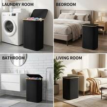 110L Laundry Hamper With Lid For College Dorm - Back To School Heavy Duty Clothes Organizer Bins, Bamboo Frame & Oxford Fabric Storage Basket For Dormitory Bedroom - 黑色 - 查看 8
