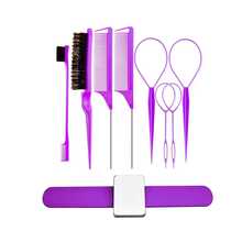 8Pcs Hair Styling Tools Set + 1Pc Magnetic Silicone Wristband, Hair Brushes, Topsy Tail Tools, Teasing Brush, Edge Brush, Rat Tail Combs, Magnetic Wrist Band For Holding Hairpins Clips, Salon Barber Accessories For Women Girls - Multicolor - View 8