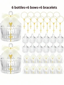 6 Sets Crystal Candy Bowl Baptism Gifts With 6 Cross Rose Baptism Decorations, Wedding Baby Shower First Communion Party Supplies (White) - Multicolor - View 16