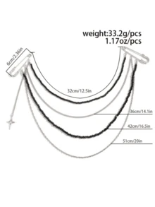 1pc Punk Hip Hop Long Chain Tassel Brooch, Fashion Shiny Star Double Pin Suit Pendant - Multicolor - View 2