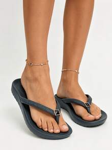 Chanclas de playa unisex con soporte de arco de unicolor, sandalias neutras para vacaciones para playa y hogar, primavera verano otoño - Flor de zapato de diamante negro azul marino - Ver 7