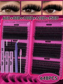 648/684/720pcs Large Capacity Cluster False Eyelashes, Thick And Curly Eyelash Extension Set, D Curl, DIY Eyelash Extension Kit, Fluffy And Soft Individual Lashes, Create Full And Natural Makeup Look, Easy And Convenient DIY At Home, Cluster Lashes. Suitable For Summer Wear. - Multicolor - View 12