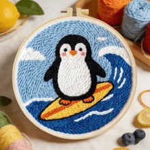 DIY Punch Needle Embroidery Kit, Includes Punch Needle, Thread, Instructions, Embroidery Hoop And Pre-Printed Pattern Fabric, Surfing Animal Pattern, Suitable For Home Wall Decoration, Perfect Gift For Family And Friends. 20X20cm(7.87X7.87 Inches) - A - View 15