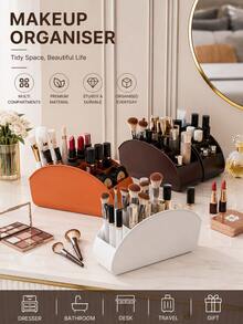 1pc Divided Makeup Organizer Box, Multi-Functional Storage Basket For Home, Bathroom, Office Desk, Lipstick & Makeup Brush Desktop Sorting Organizer - Multicolor - View 1