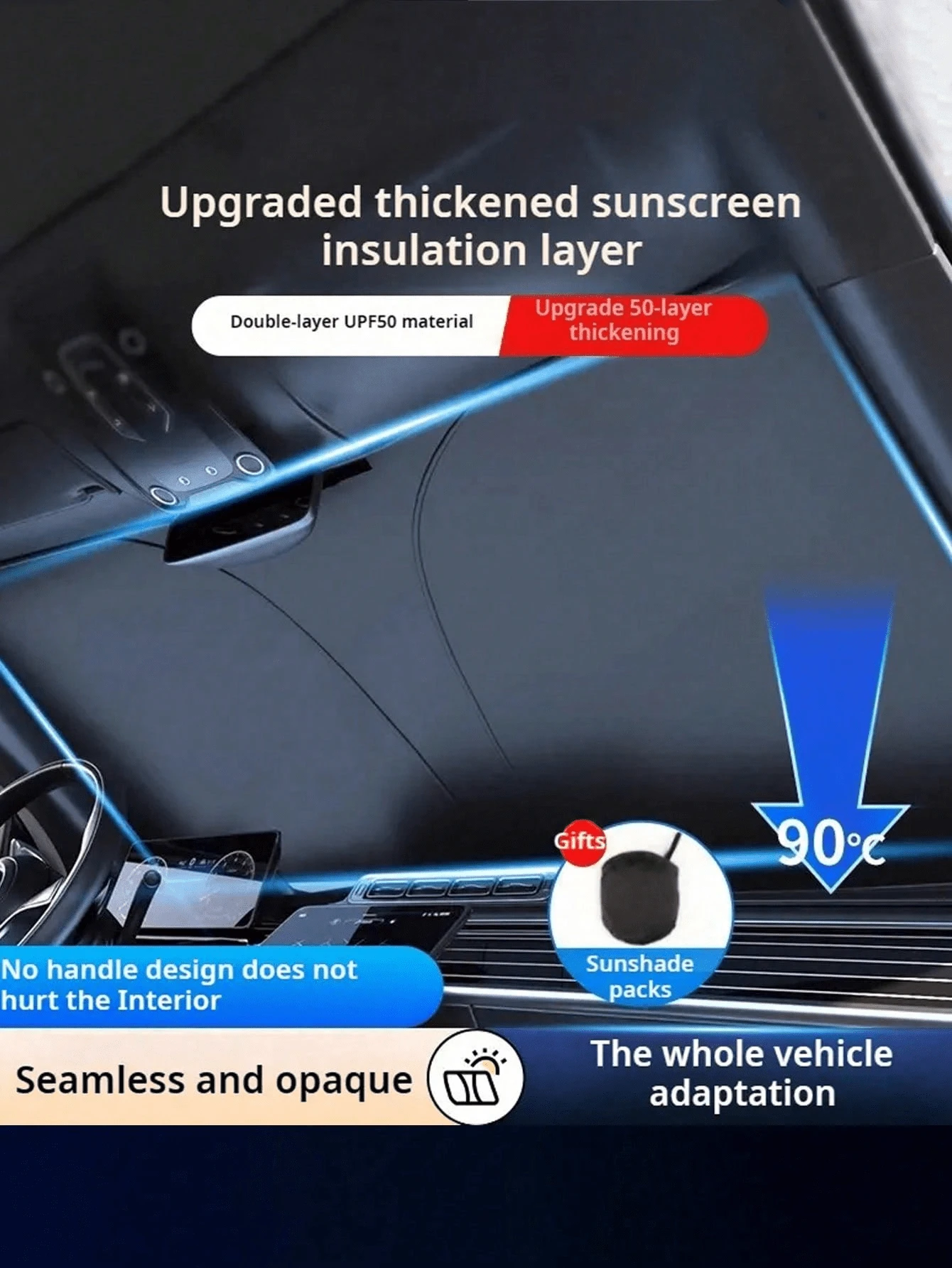 Car Front Windshield Folding Sunshade, Titanium Silver - Features: UV Protection, Heat Resistant And Easy Installation, Maximizes Interior Comfort - Perfect Choice For Summer Driving!