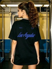 Women's Summer Loose Casual-Shirt, Soft Cotton Round Neck Short Sleeve Tops, Vintage European American Street Style. - Black - View 3