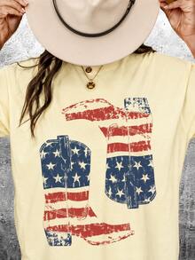 Vintage Western Shirt, 4th Of July Shirt, Cowboy Boots Shirt, Womens Western Cowgirl Shirt, Oversize, Womens, Mens, Unisex , - 淡黃色 - 查看 7
