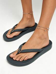 Chanclas de playa unisex con soporte de arco de unicolor, sandalias neutras para vacaciones para playa y hogar, primavera verano otoño - Flor de zapato de diamante negro azul marino - Ver 9