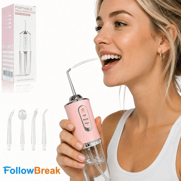 FollowBreak 電動沖牙器套組，無線沖牙器，4 個噴嘴，360 度旋轉噴嘴，男女通用，日常牙齒護理與牙齦清潔，節日送禮佳品