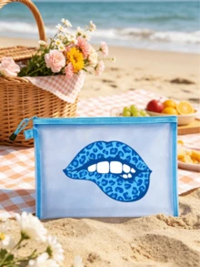 Fashion Leopard Print Lip-Shaped Mesh Beach Bag, Portable Mesh Makeup Bag, Zipper Travel Organizer - Lightweight, Fade-Resistant Cosmetic And Toiletry Bag, Suitable For Men And Women, Ideal Gift For Mothers, Teachers, Friends, Nurses, Essential For School, Vacation, Travel, Perfect For Teacher's Day And Back To School Season,Back To School - Multicolor - View 3