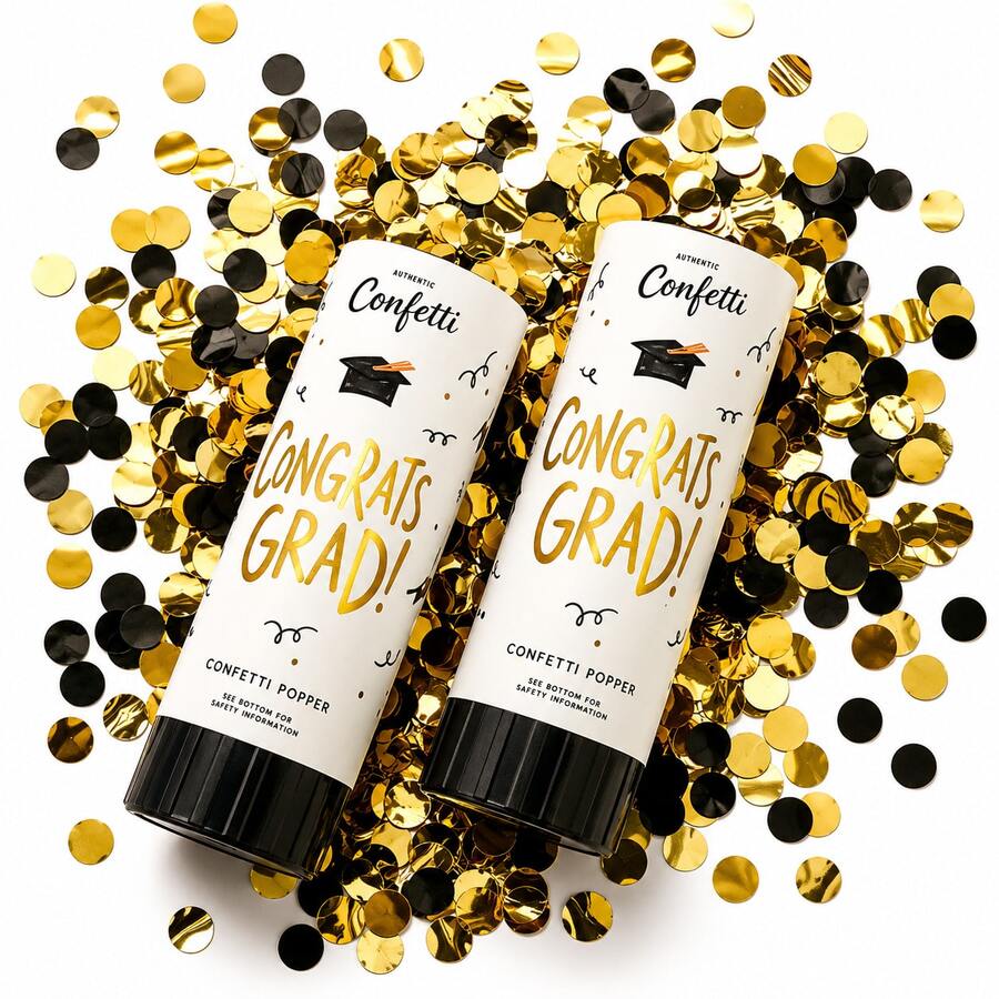 5pcs/1pc Graduation Confetti Popper Cannon Set, Gold & Black Graduation Party Confetti Shooter, Congrats Grad Celebration Supplies For Class Of 2026 Graduation Party Decorations, Graduation Gift