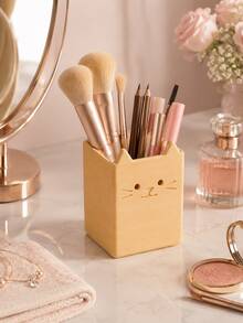 1pc Cute Cat Makeup Brush Holder, Desktop Cosmetic Storage Cup, Suitable For Makeup Brushes, Lipsticks, Eyebrow Pencils, Cute Vanity Storage Box, Makeup Bag Storage, Drawer Storage, Perfect Gift For Women - Multicolor - View 3