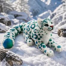 1pc White Leopard Figurine, Fully Articulated Joints, Random Blue And Green Pattern, Suitable For Home Decor Ornament - Multicolor - View 3