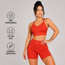 Fitness Set: Gym Shorts, Cropped Top, Bee Zero, Transparency, Comfortable - Rust - View 2