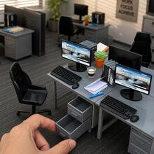 Dollhouse Mini Office Desk Set Miniature Decor, Includes Computer Desk, Chair, Monitor, Keyboard, Books, Plants And Notebook Miniature Models, Mini Office Scene Decoration, Miniature Scene Photography Props - one-size - View 6