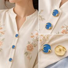 10pcs Moon Design Metal Shank Buttons, Blue Enamel Silver Tone Decorative Buttons, Suitable For Coats, Cardigans, Shirts, Dresses, DIY Sewing And Clothing Accessories - 10pcs - View 4