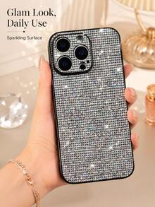 1 pieza Funda de teléfono con lujo de brillo de diamantes de imitación compatible con iPhone 17/16 Pro Max/15 Plus/14 Pro, teléfonos, estilo de celebridad INS, funda protectora a prueba de golpes con todo el rhinestone y recortes precisos - Multicolor - Ver 8