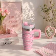 600ml Thermal Mug With Handle, Lid And Straw – Flower Print 1866-600ml - 羅莎 1 - 查看 2