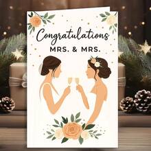 1pc Funny Gift - Elegant Congratulations Card For Lesbian Wedding Celebration, Perfect To Honor Newlywed Couples With Beautiful Floral Design - Multicolor - View 5