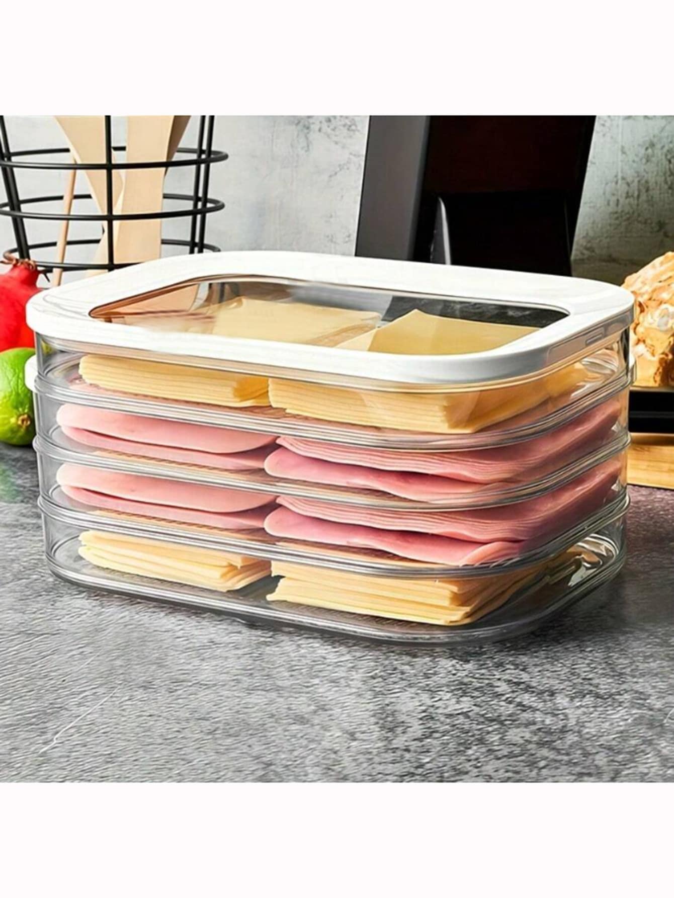 Caixa de Armazenamento de Alimentos 3/4 Camadas, Caixa de Armazenamento de Geladeira, Caixa de Preservação de Carne e Caixa de Armazenamento de Alimentos Cozidos. As Características de Design São Empilháveis e à Prova de Vazamentos. Reutilizável no Congelador da Geladeira, Adequado para Armazenar Queijo, Rolos de Carne Bovina, Camarão e Outros Alimentos. É Prático e Bonito, Uma Bandeja de Armazenamento de Geladeira, Acessório de Cozinha e Pequena Ferramenta. - Multicolorido - Visão 1