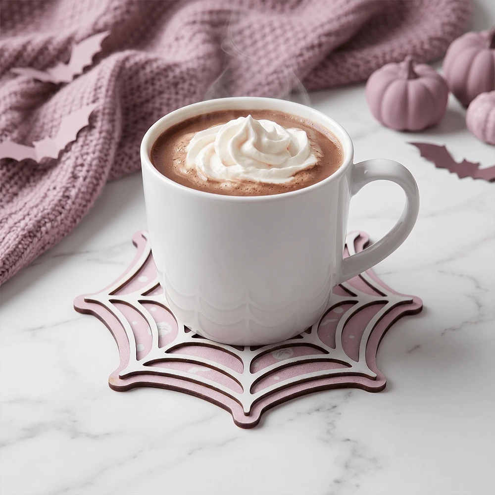 4/12pcs Gothic Hollowed Out Spider Web Wooden Coaster Halloween Decor Coffee Tea Cup Table Decor - Spider Web Coaster - View 1