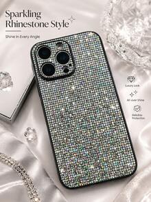 1 pieza Funda de teléfono con lujo de brillo de diamantes de imitación compatible con iPhone 17/16 Pro Max/15 Plus/14 Pro, teléfonos, estilo de celebridad INS, funda protectora a prueba de golpes con todo el rhinestone y recortes precisos - Multicolor - Ver 5