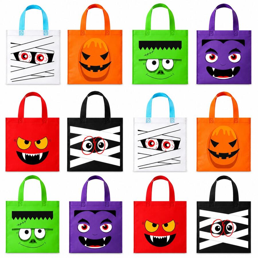 12 Halloween Gift Bags - Halloween Party Favors Gift Bags, Suitable For Halloween Theme "Magic" Party Favors, With Handles - Multicolor - View 1