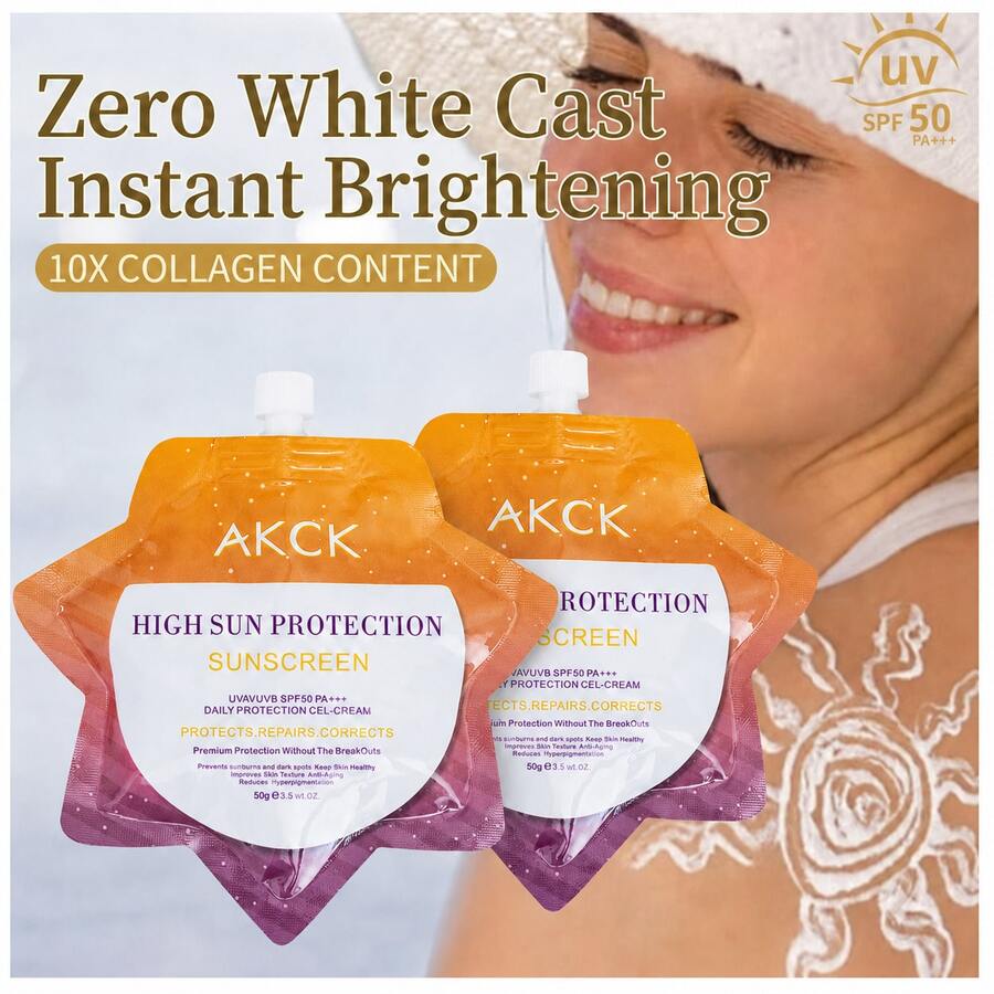 1入 SPF50 PA+++ 亮白防曬乳,輕盈臉部與身體防曬,含UV防護,保濕不油膩配方,幫助預防曬傷與暗沉肌膚,夏季戶外護膚,旅行裝 - 彩色 - 查看 1