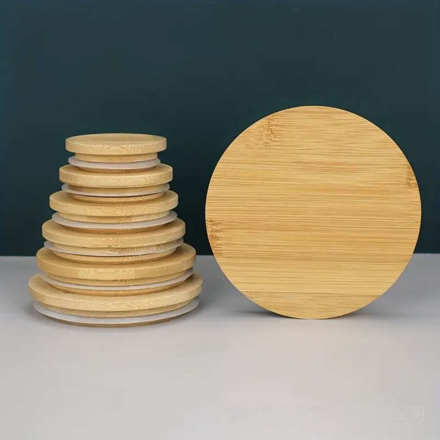1/10pcs Bamboo Cup Lids, Vintage Bamboo Lids Suitable For Glass Bottles, Mugs, Fragrance Bottles And Candle Jars, Reusable And Durable, Suitable For Home Decor, Kitchen Storage, Aromatherapy And Dust Protection - Multicolor - View 1