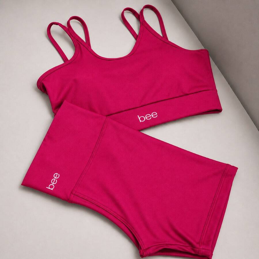 Fitness Set: Gym Shorts, Cropped Top, Bee Zero, Transparency, Comfortable - Sugar Pink - View 1