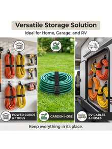 4 piezas Correas ajustables para manguera de jardín, Organizador de cables de extensión de alta resistencia, Correas de almacenamiento colgante para garaje y taller, Bridas reutilizables para gestión de cables - Resistente y duradero - Ver 4