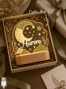 Luz nocturna LED con nombre personalizado, diseño de luna y estrellas dormilonas, lámpara de decoración del hogar personalizada - Multicolor - Ver 3