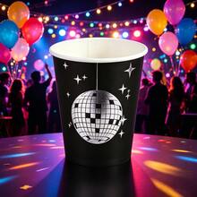 10pcs/20pcs Black & Silver Disco Party Paper Cups, Disco Ball Beverage Cups, Bachelorette Party Cups, Suitable For Disco, Wedding Party, Picnic, Travel, Bridal Shower, 70s, 80s, 90s Party Supplies - Black - View 5
