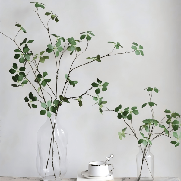 逼真5葉綠色植物枝條，栩栩如生的人造綠色葉片莖，適用於花瓶、DIY桌面中心裝飾、人造植物小分枝，現代家居臥室辦公室商店裝飾，婚禮派對花藝布置