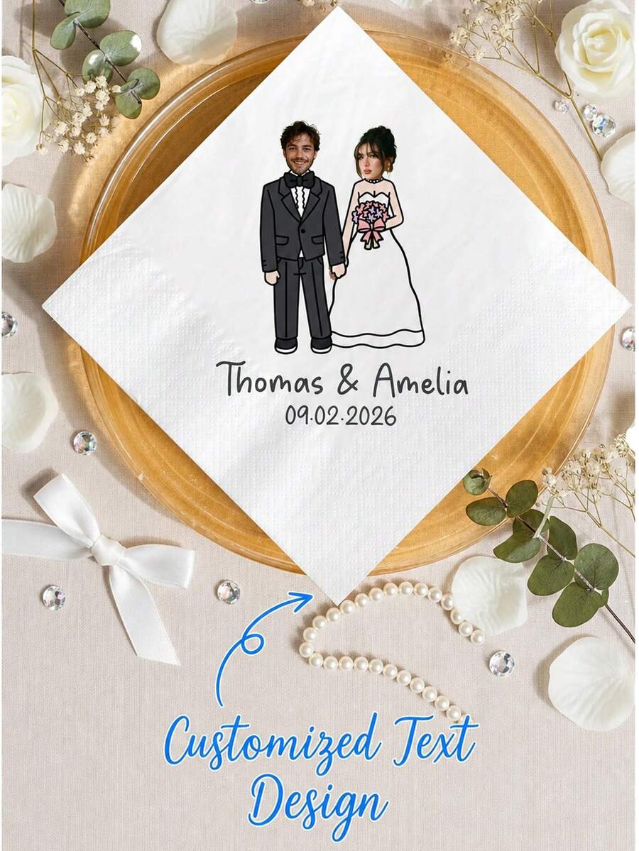 Customized Face Wedding Napkins, Personalized Couple Portrait Napkins, Fun Photo Bridal Shower Rehearsal Dinner Decor, Fun Wedding Decor - Multicolor Portrait Tissues - View 1
