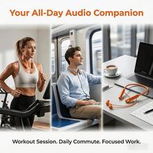 Orange Neckband Wireless Earbuds  High-Performance Neckband Earphones, 3D Panoramic Audio, AI Dual Connection, 48H Battery Life, Low-Latency Gaming, IPX4 Water/Sweat Resistant, Lightweight Neckband, Suitable For Travel Gym & Gaming - Orange - View 11