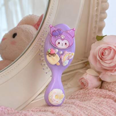 MINISO Sanrio Kuromi Purple Air Cushion Hair Brush, Cute Anti-Tangle Comb, Dessert Rainbow Design, Suitable For Dry/Wet Hair And Scalp Massage