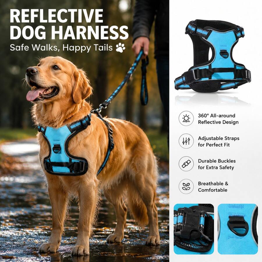 1pc Reflective Pet Vest Set - Breathable Pet Vest, Suitable For Large, Medium And Small Dogs And Cats - Blue - View 1