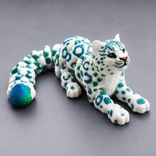 1pc White Leopard Figurine, Fully Articulated Joints, Random Blue And Green Pattern, Suitable For Home Decor Ornament - Multicolor - View 7