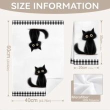MEMNUN 2pcs Black & White Plaid Fluffy Black Cat Cartoon Long Hair Cat Print Kitchen Towels Dish Towels 40*60cm/45*70cm Super Soft Microfiber Modern Dish Cloths, Hand Towels, Home Decor, Kitchen Decor Cooking Baking Tea Towels Hand Towels Kitchen Accessories Machine Washable Cleaning Supplies Suitable For Restaurant Kitchen Holiday Decoration And Gifts All Seasons - Multicolor - View 4