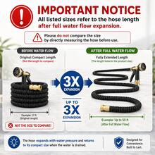 LOVFEN 25-100ft Expandable Garden Hose KIT, 3-Times Expansion, Quick Contraction, Comes With 10-Function Spray Gun Hook Set. 3/4Solid Brass Leakproof Fittings.Suitable For Garden Irrigation Of Flowers And Plants,Garage Vehicle Washing,Furniture, Etc. - black - 查看 9