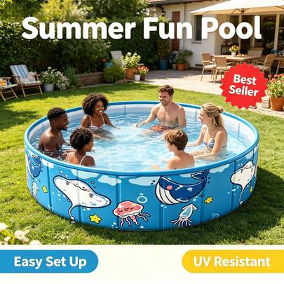 This Extra Large Capacity Frame Pool Transforms Your Backyard Into A Summer Water Park! Spacious Enough For Multiple Friends To Play Together, Perfect For Hosting Fun Water Parties At Home During Summer Break, No More Crowded Public Pools, Clean And Hassle-Free, Easy To Assemble Frame Design Without Inflation, Thick Mesh Material For Stability And Leak Prevention, And Durable For Adults To Play With, Fresh Color Palette With Playful Patterns For High Visual Appeal, Folds Up For Easy Storage Without Taking Up Space, Enjoy Summer Water Fun At Home!
