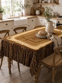 Wooden Tree Grain Print Tablecloth, Waterproof Rectangular Table Cover, Dining Tablecloth, Rectangular Tablecloth, Rustic Country Style Kitchen And Dining Room Decor, Suitable For BBQ, Picnic, Birthday Party And Holiday Indoor Outdoor Gatherings - A - View 4