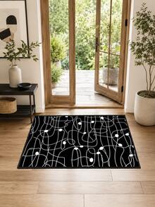 1 pieza Alfombra de piso antideslizante con patrón para exteriores, alfombra interior, alfombra de baño, alfombra de cocina, alfombra decorativa, alfombra multifuncional para pasillo, suave y cómoda, fácil de limpiar, adecuada para entradas interiores y exteriores, dormitorios, decoración del hogar - Blanco y Negro - Ver 3
