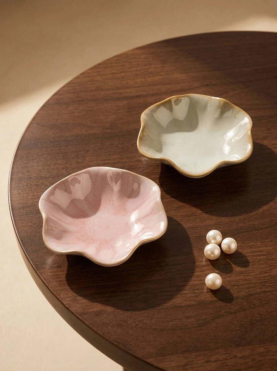 Cirelle 1pc Elegant Ceramic Lotus Leaf Jewelry Organizer Tray For Earrings, Rings, Keys And Small Accessories, Perfect Birthday Or New Year Gift, Desk Storage Valentine Day - Multicolor - View 1