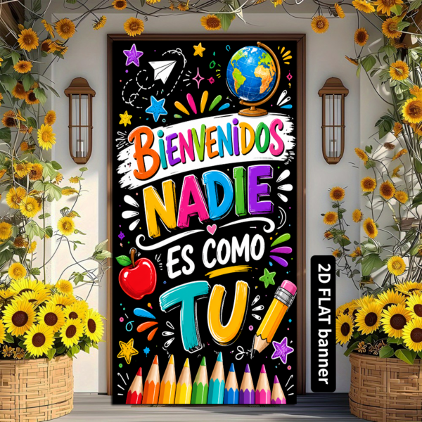 2D Flat Campus Welcome Theme Banner Background, Colorful Letters With Globe, Red Apple, Pencil Elements, Made Of Polyester Material, No Power Needed, Convenient To Use, Suitable For Indoor/Outdoor Campus Events, Can Be Used As Wall Decoration, Photo Backdrop, Applicable For Campus Decoration, Home Gatherings, Outdoor Parties, Studio Decoration, Holiday Gifts, Lively And Eye-Catching Style With Great Decorative Effect