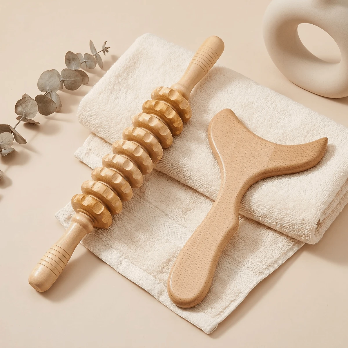 2PCS Wooden Massage Tools, Full Body Massager, Hand Massager, Leg Massager, Shoulder Massager, Facial Massage Tool, Back Massage Tool, Waist Massage Tool, Multi-Functional Body Massage For Different Body Parts, Body Relaxation Tool, Suitable For Home Use, Can Be Given As A Gift To Family, Friends, Classmates, Girlfriend, Parents' Holiday Gift, Gift For Mother - Apricot - View 1