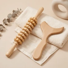 2PCS Wooden Massage Tools, Full Body Massager, Hand Massager, Leg Massager, Shoulder Massager, Facial Massage Tool, Back Massage Tool, Waist Massage Tool, Multi-Functional Body Massage For Different Body Parts, Body Relaxation Tool, Suitable For Home Use, Can Be Given As A Gift To Family, Friends, Classmates, Girlfriend, Parents' Holiday Gift, Gift For Mother - Apricot - View 2