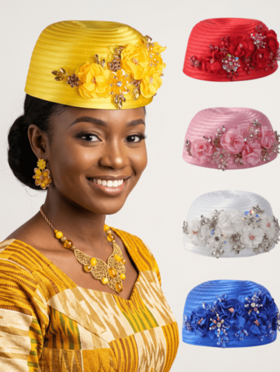 1Pc  Beaded Satin Fascinator Half Hat For Church, Fashion Rhinestone Braid Hat Temple Hat For Tea Parties, Weddings Dress Hats,Turban Pillbox Hat