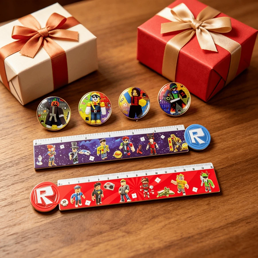 5pcs Roblox Themed Metal Brooch, Cartoon Character Badges For Virtual World, Children's Party Decoration, Versatile Clothing Accessory - Roblo Brooch Ruler - View 1